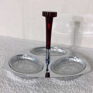 Vintage Glo Hill Gourmates  Chrome Serving Tray W Bakelite Handle &Glass Dishes